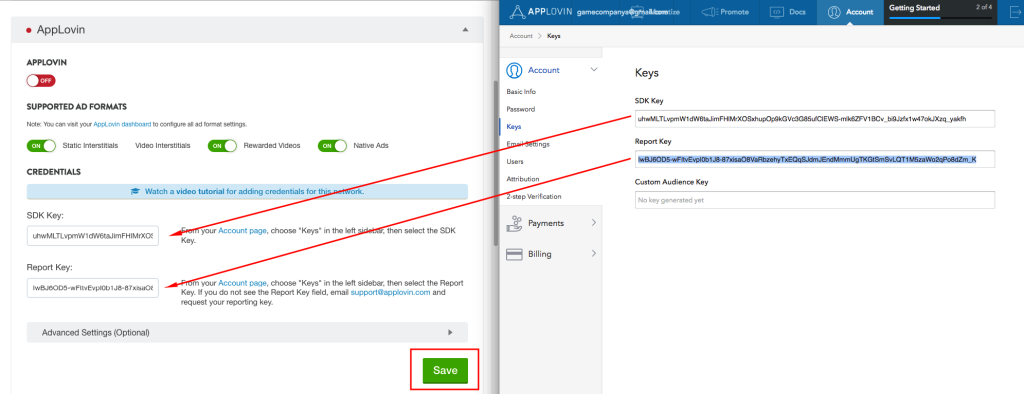AppLovin keys